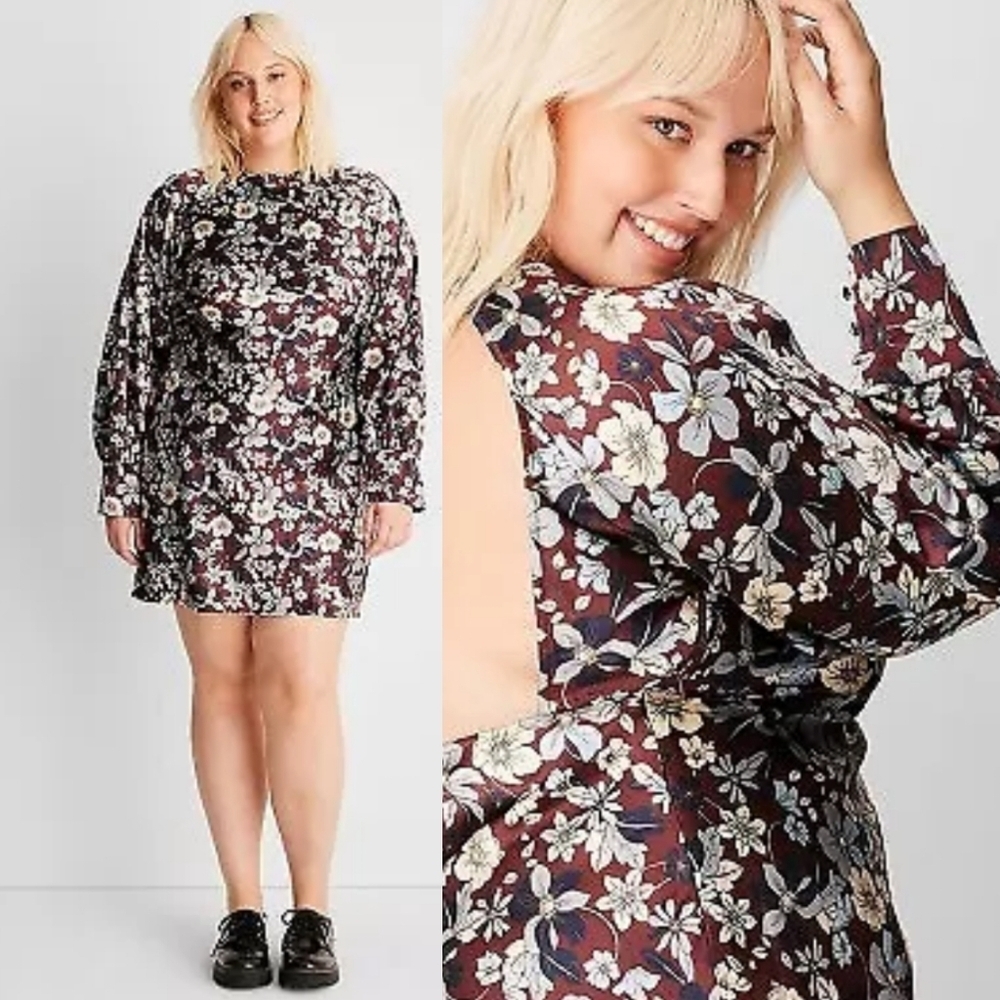 NWT Long Sleeve Satin Mini Dress by Future Collective with Reese Blutstein 4X ⭐